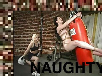 Boxing style BDSM with two naughty babes