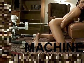 Tiffany Tyler gets satisfied by a fucking machine in a study