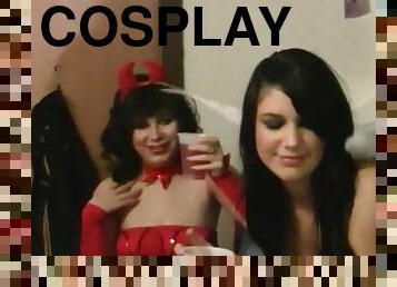Sexy college tramps having fun at a cosplay sex party