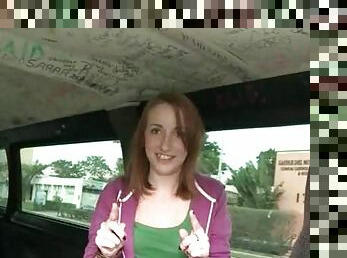 Teen redhead babe taking a sex ride in the bus