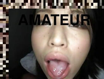 Kaede Niiyama sucks a cock and gets cum on her cute tongue