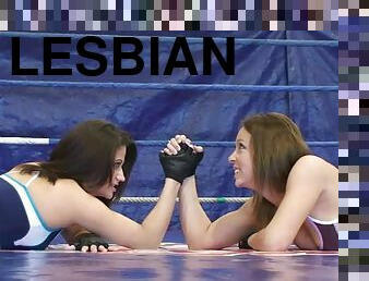 Adorable babes having lesbian sex on the boxing ring