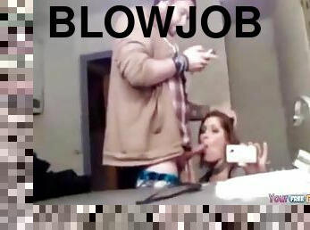 Brunette Bathroom Mirror Blowjob