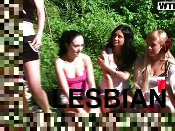 Wild College Girls Having some Lesbian Naked Fun Outdoors