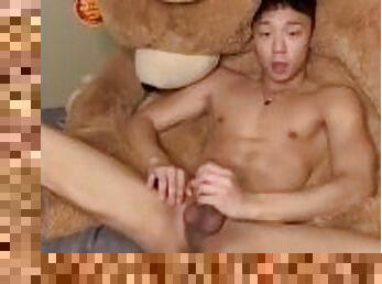 asiatique, masturbation, amateur, ejaculation-sur-le-corps, gay, solo, coréen, minet, ours