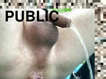 Public prostatemilking in woods: cumming hands free 3x and pissgasm