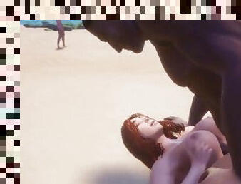 Horsecock Big Natural Tits, Cum between Boobs on a nude beach in public [3D Hentai]