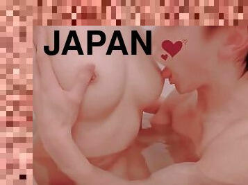 Japanese amateur couple licking each other in the bath at home