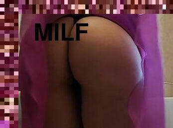 milf, maman, ejaculation, pute, mère, bout-a-bout, parfait, baise-de-cul, taquinerie, string