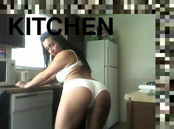 Hot Brunette Naomy Waters in White Panties Shaking Her Butt in the Kitchen