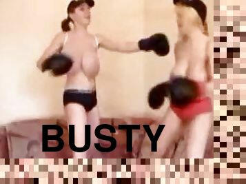 Busty girls boxing