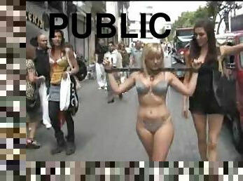 publiczne, bdsm, blondynka, palenie, świetne, bielizna-underwear