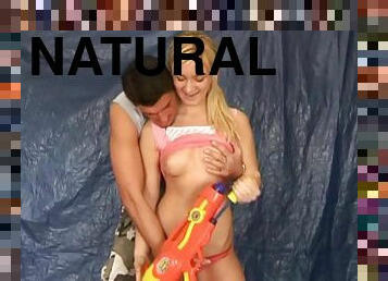 Blonde Teen Plays with Water Guns and Gets Boned