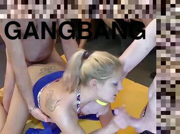 Real gangbang with skinny teen