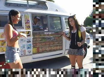 A couple of hot girls hook up with the ice cream man