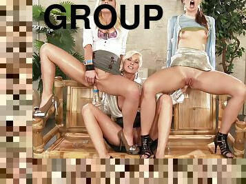 Group sex action along marvelous lesbians