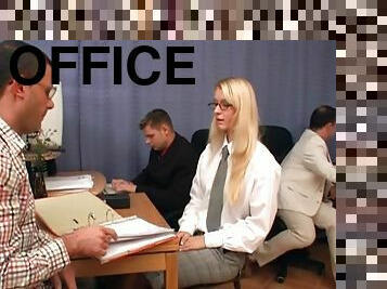 Three cocks completely ravish blonde office babe with glasses