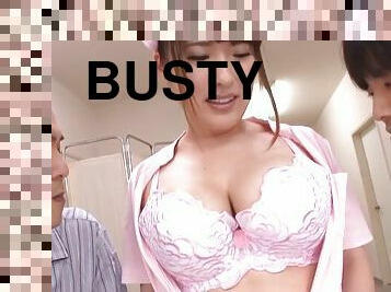 Busty Japanese girl Miyoshi Aya enjoys having sex with two dudes