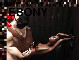 Hot sex in gloryhole room! Masked man bangs rough a sexy ebony