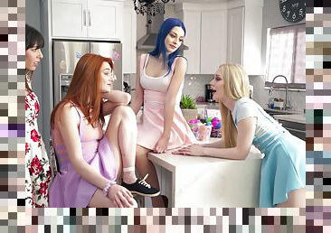 Sexy Jewelz Blu and her friends take turns at sucking on a cock