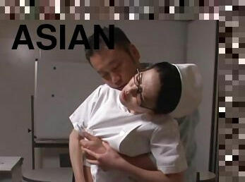 Naughty Asian nurse gets her pussy filled with a stiff shaft