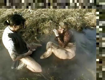 Dirty sex scene with a nasty granny getting fucked in the mud