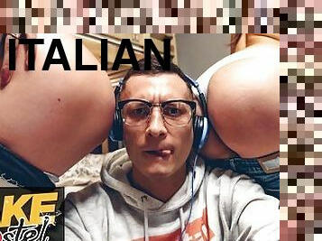 Fake Hostel Short Italian teen in love with Hentai loving geek gets into a threesome