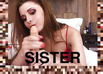 Horny brunette stepsister loves to masturbate on camera