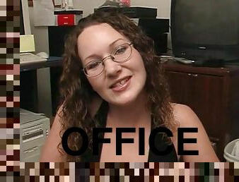 Home office handjob in POV from a cute chick in glasses