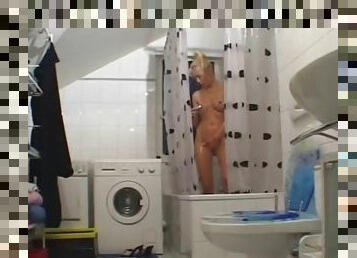 Slutty blonde miss has her bald cunt nailed in a homemade video