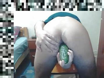 Fucking my tight ass with a huge cucumber