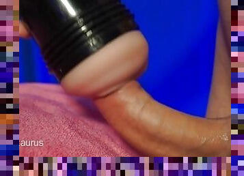 Guy edges with a fleshlight and shoots cum