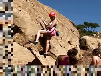 Busty girls get fucked at a mountaineering trek