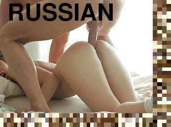 A Russian teen gets ass fucked and lets him cum on her butt