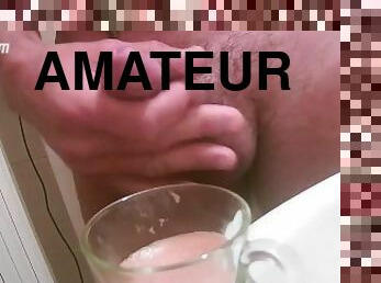 amateur, branlette, ejaculation, solo, lait