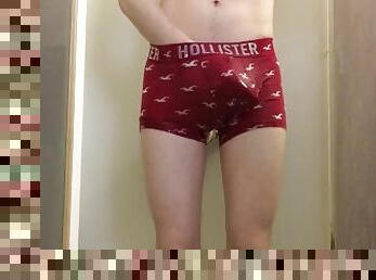 College Twink Desperately Pissing Red Hollister Underwear