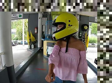 Cute Thai amateur teen girlfriend go karting and recorded on video after