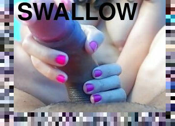 delicious two-handed handjob and I end up swallowing all the milk