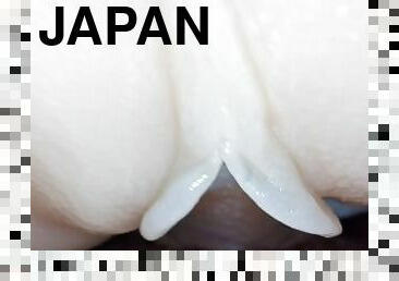 Amazing Japanese pale shaved pussy extreme close up fuck