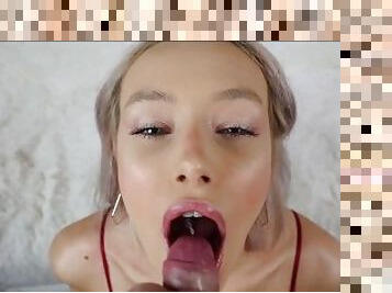 rysk, amatör, avsugning, cumshot, samling, pov, sprut, blond