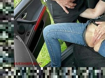 public, femme, amateur, ejaculation-sur-le-corps, cam, française, voyeur, voiture, sperme, parc