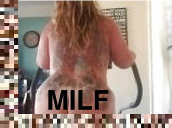 Freckled chubby milf Working out naked