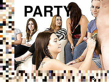 Sinful Brunette Teen Gives a Handjob In a Hot CFNM Bachelorette Party