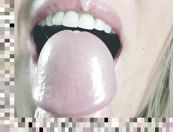 Close up sensual tongue blowjob