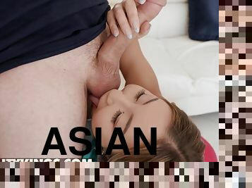 asien, groß-titten, anal-sex, babe, blasen, immens-glied, schwer, ficken, arschloch, brunette