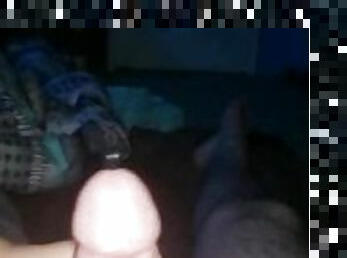 Hard cock stroked with sounding play