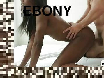Ebony girl Ana Foxxx exchanges kisses and makes passionate love