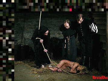 Blonde Witch Romina Endures BDSM Gang Bang & Rope Suspension