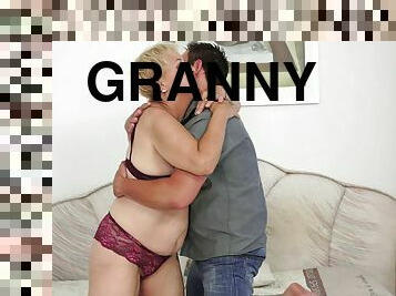 Kinky granny gets spooked doggy style by younger stud