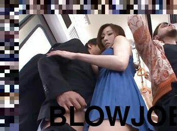 Frottage and a blowjob on the train from a beauty
